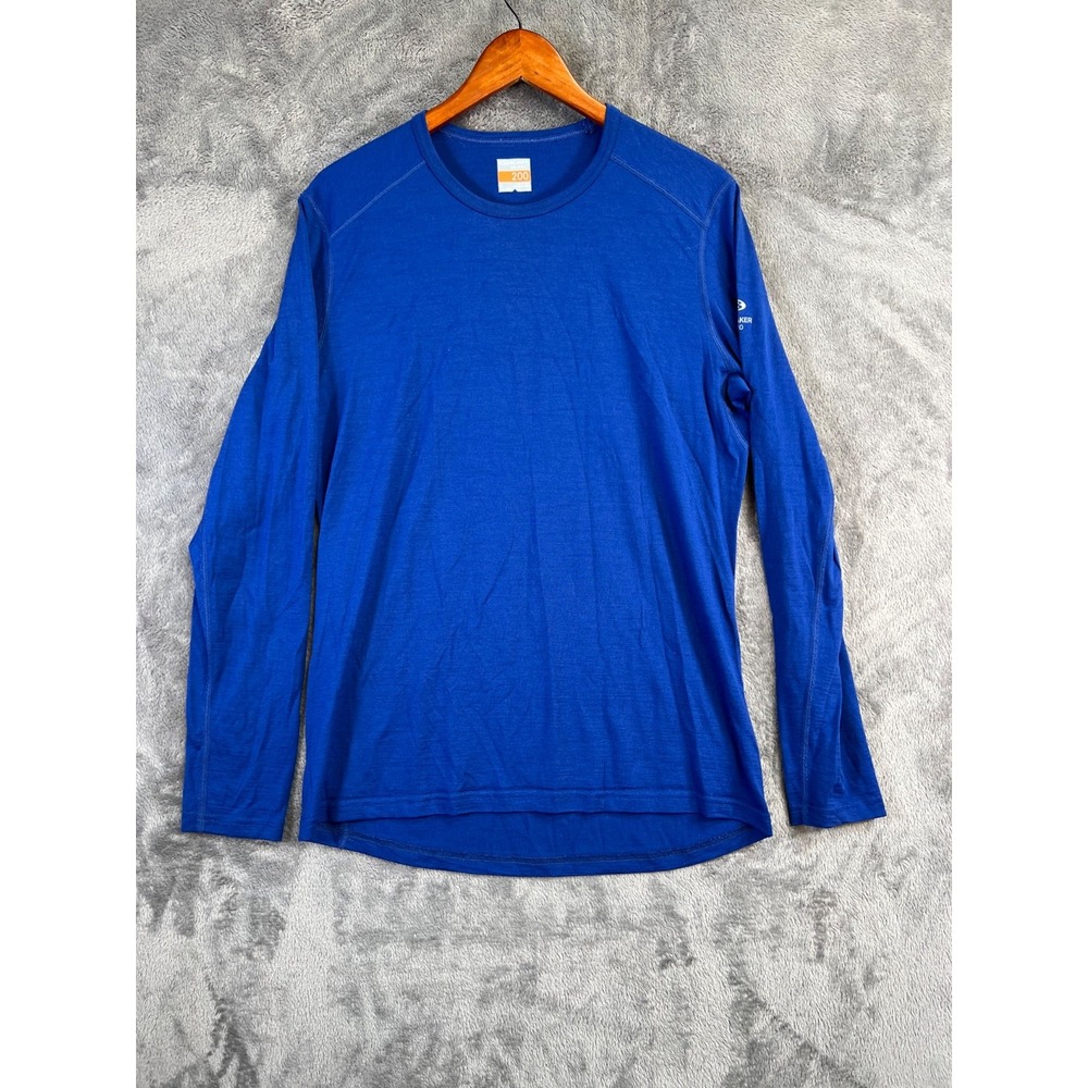 Icebreaker Base Layer Merino Wool Mens Large Blue Long Sleeve Crewneck Shirt